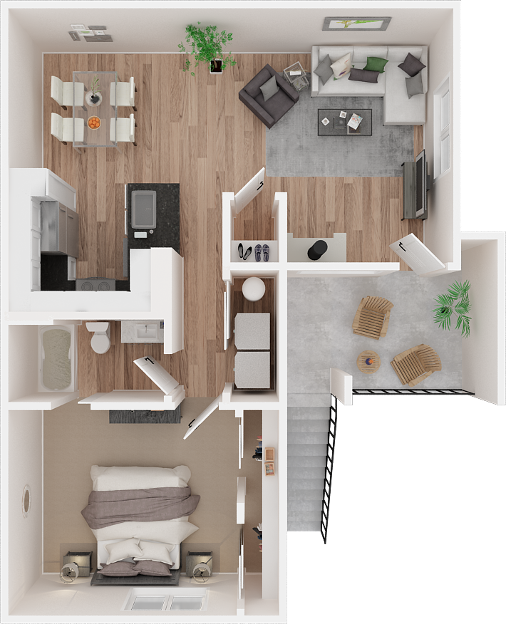 Floor plan for 1 bed, 1 bath, 830 sqft